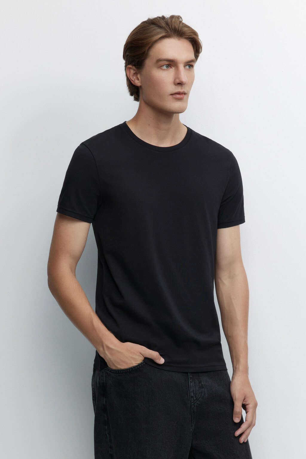 Футболка slim хлопковая базовая - цвет черный - 3