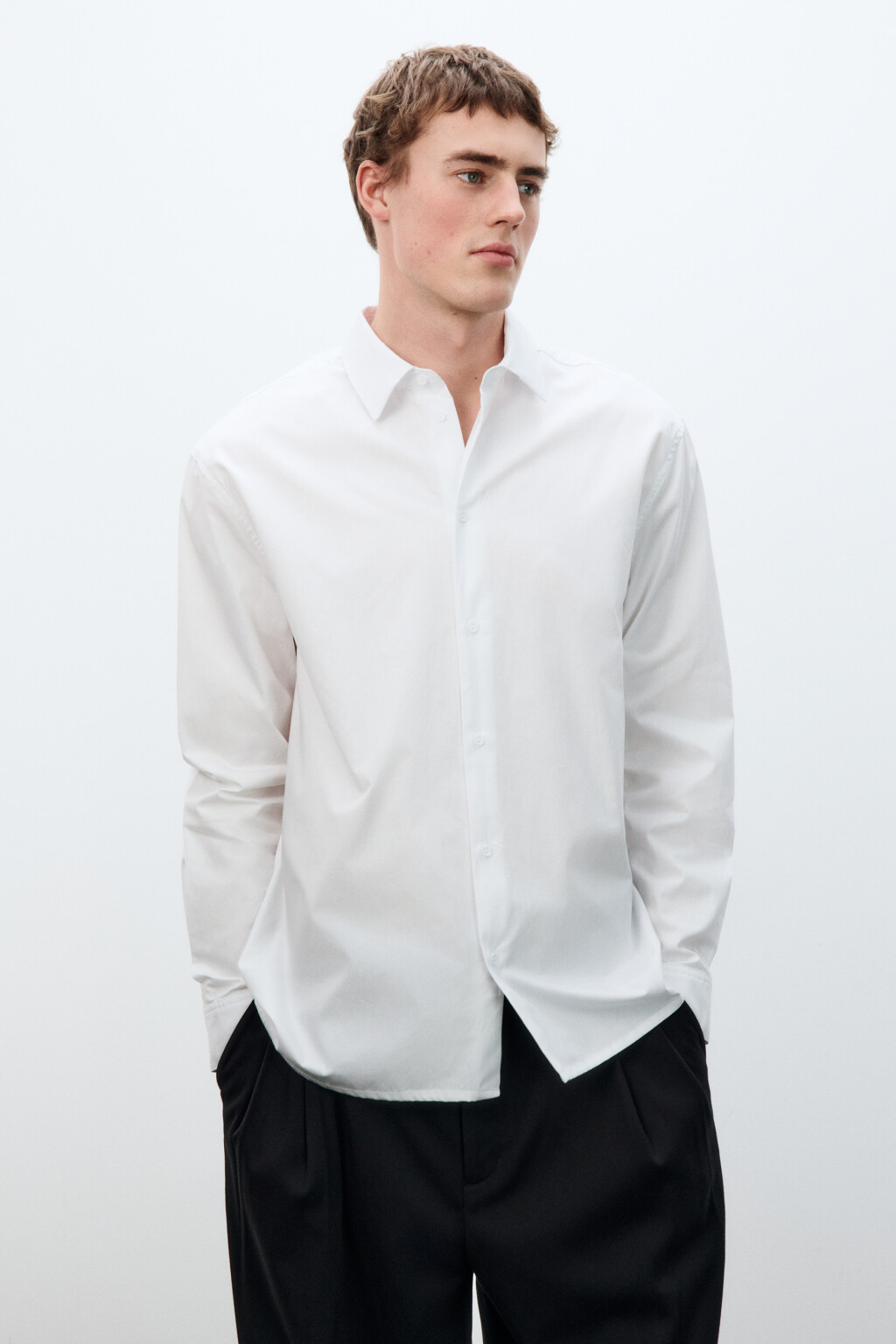 Рубашка классическая хлопковая - цвет белый - 3