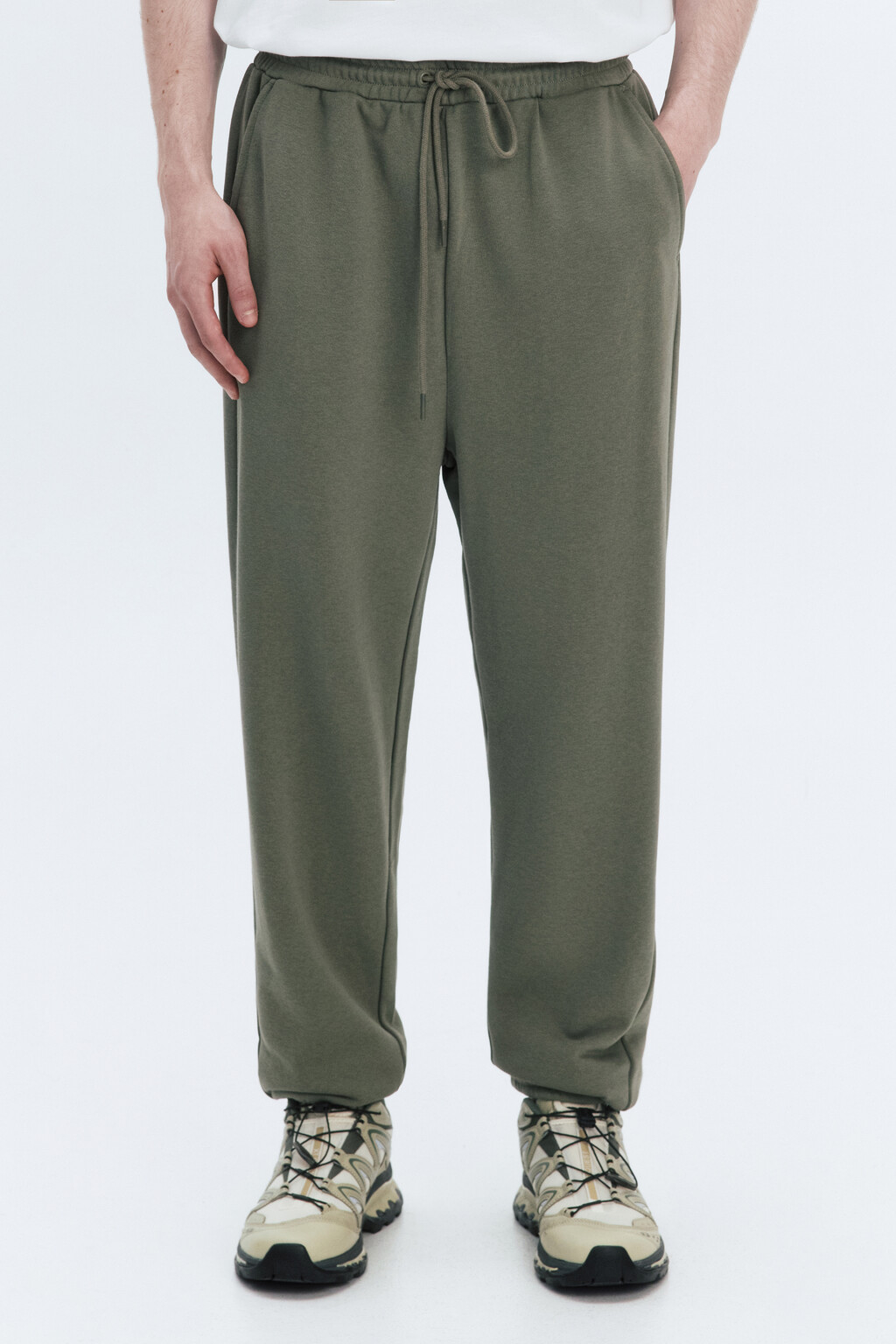 Брюки-джоггеры трикотажные без утепления - цвет зеленый - 1