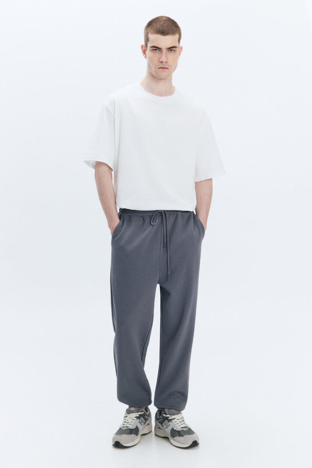 Брюки-джоггеры трикотажные без утепления - цвет серый - 1