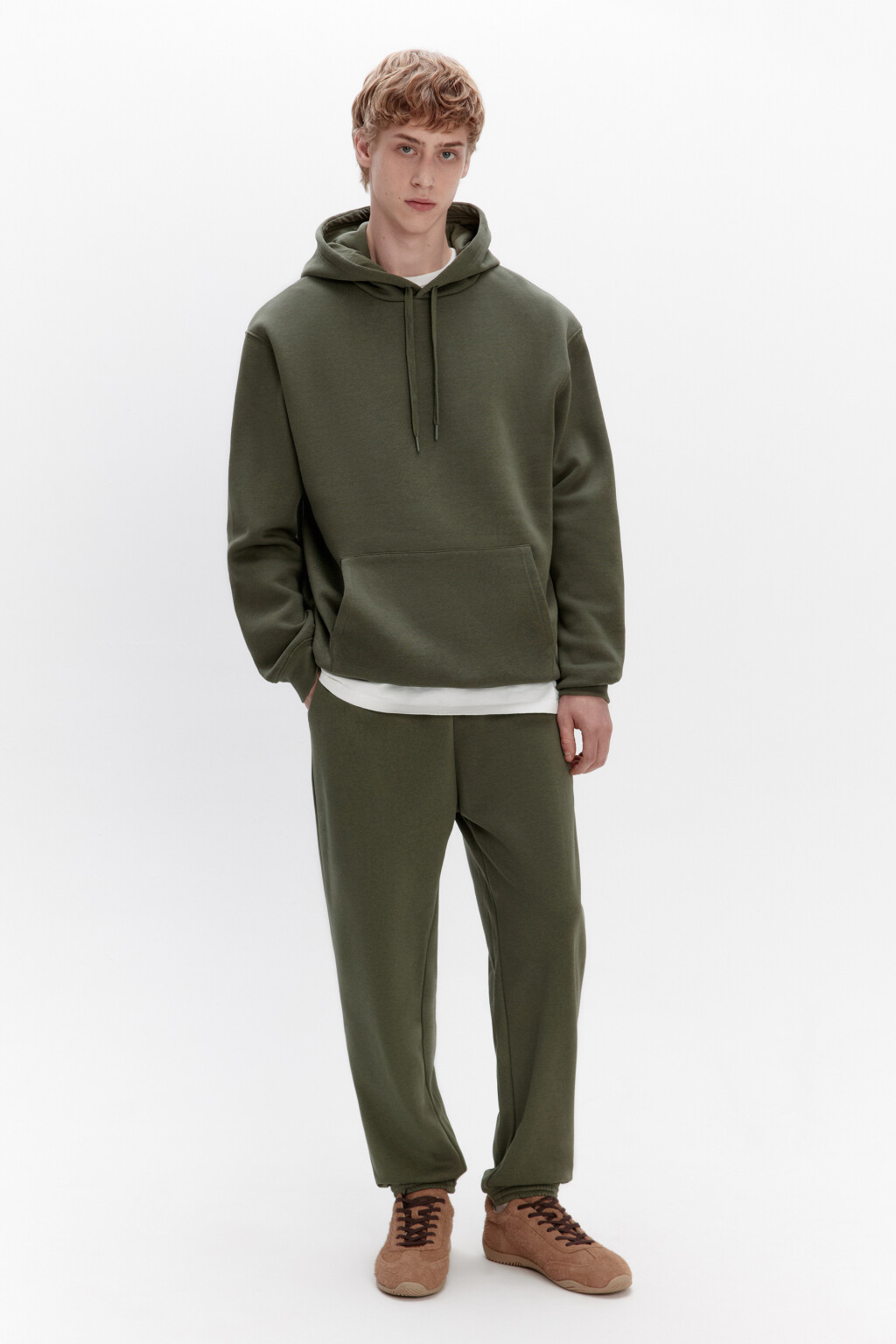 Брюки-джоггеры трикотажные из футера - цвет зеленый - 5