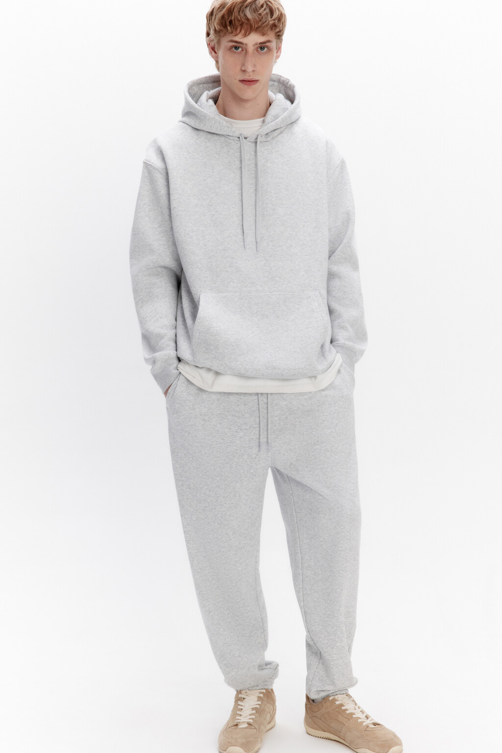 Брюки-джоггеры трикотажные из футера - цвет серый - 1