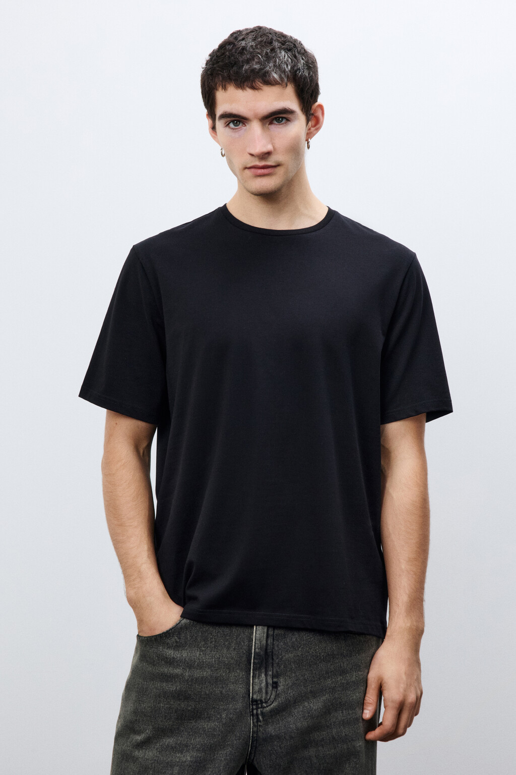 Футболка хлопковая базовая - цвет черный - 3