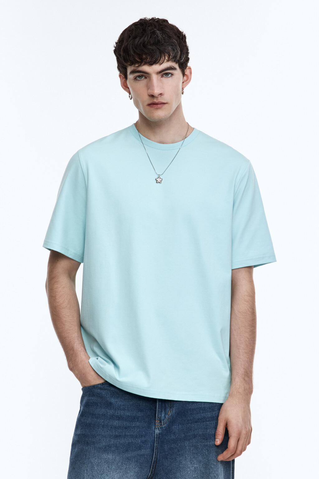 Футболка хлопковая базовая - цвет голубой - 3