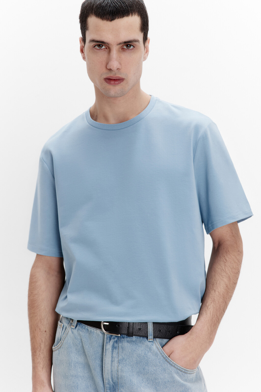 Футболка хлопковая базовая - цвет голубой - 1