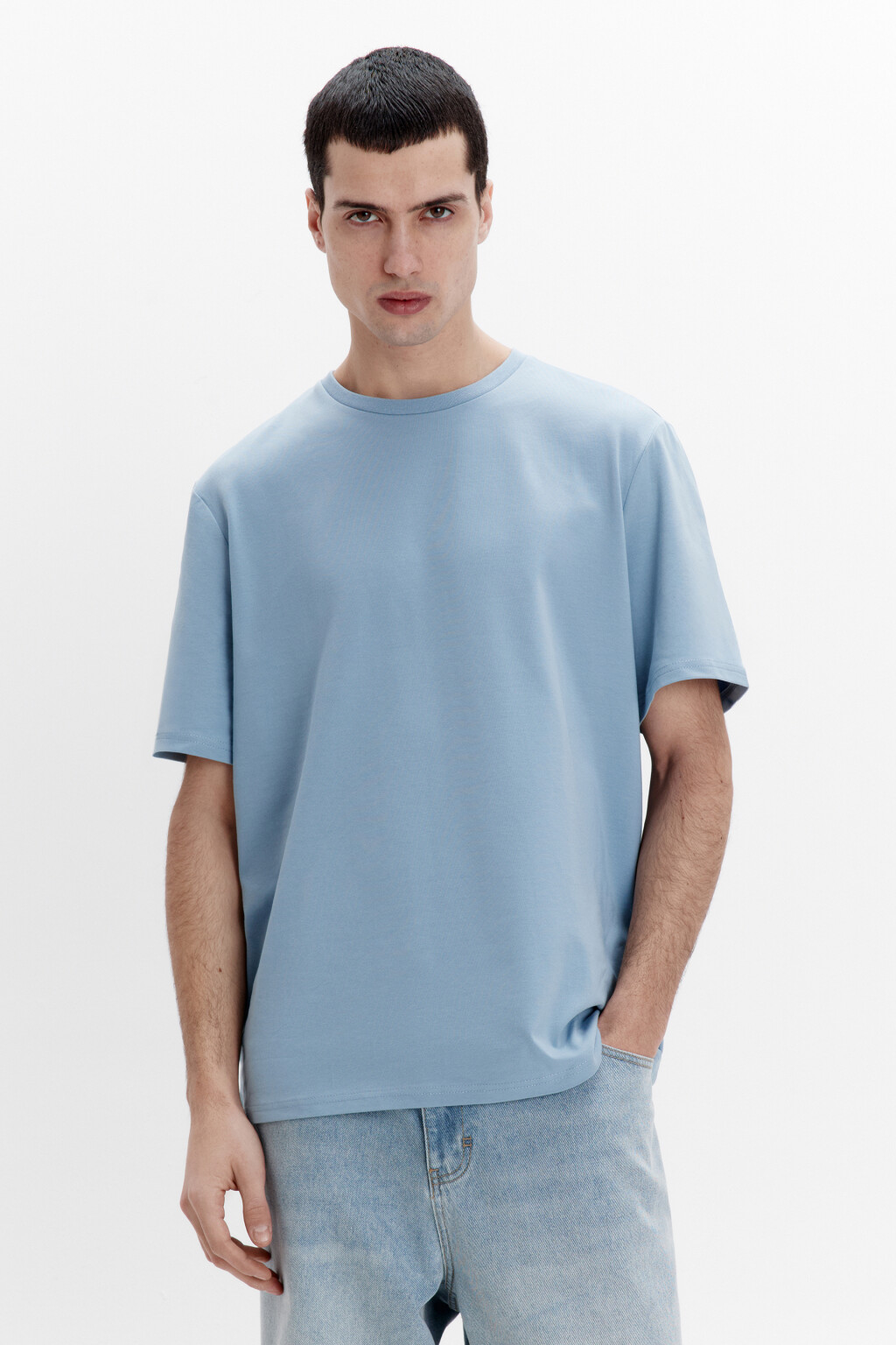 Футболка хлопковая базовая - цвет голубой - 2