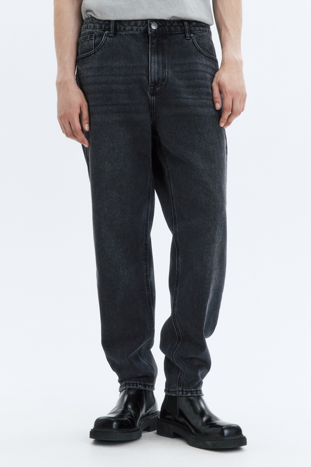 Джинсы tapered fit зауженные со средней посадкой - цвет серый - 3