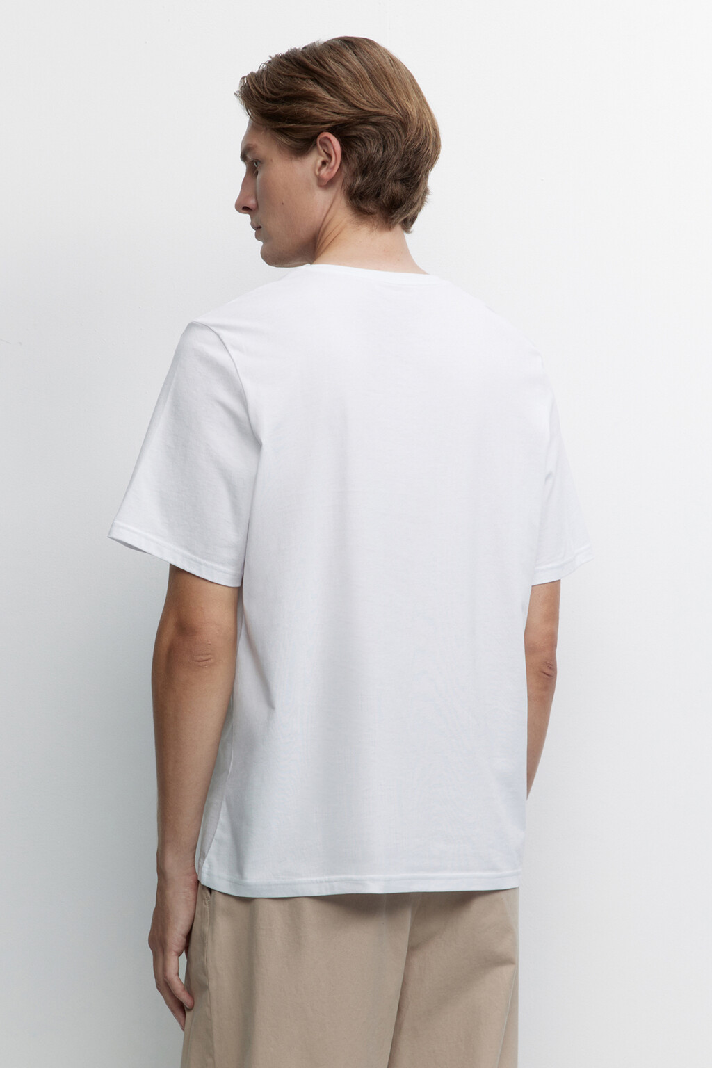 Футболка прямая хлопковая с V-образным вырезом - цвет белый - 3