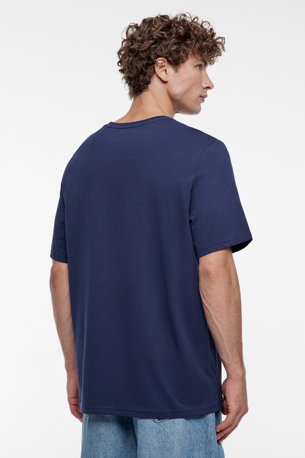 Футболка хлопковая базовая с V-образным вырезом - цвет синий - 3