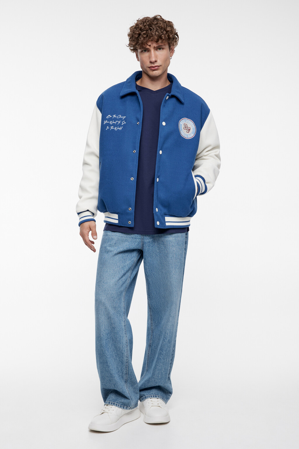 Футболка хлопковая базовая с V-образным вырезом - цвет синий - 5