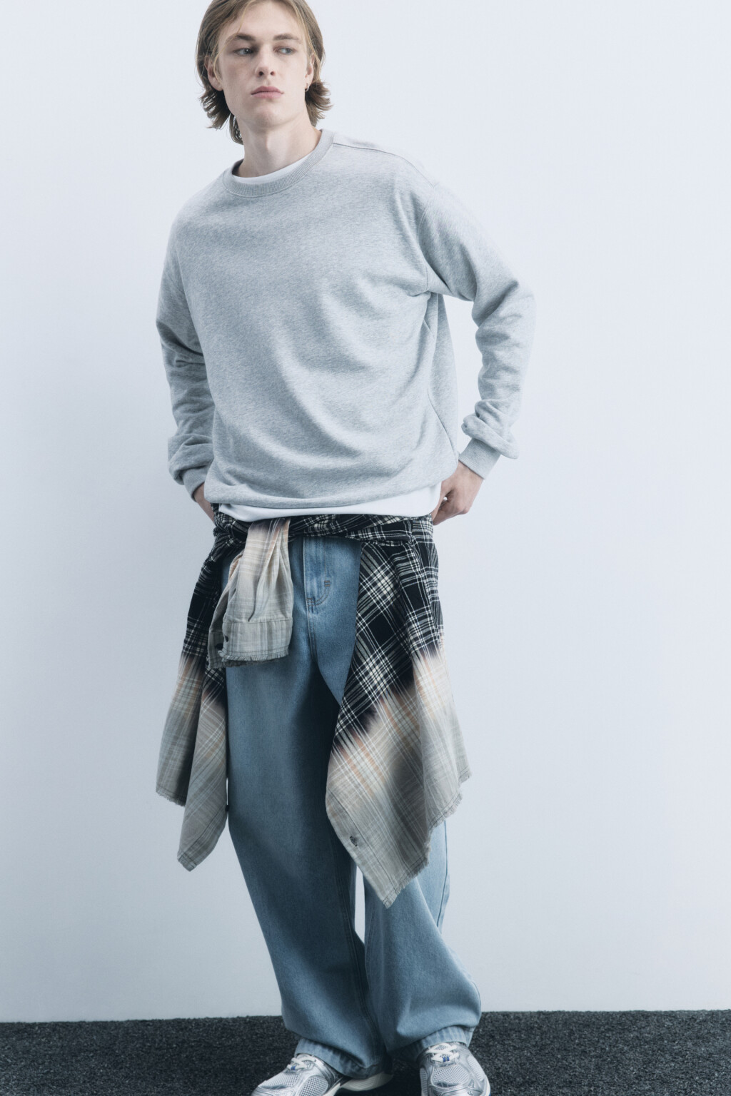 Джинсы широкие со средней посадкой - цвет голубой - 1