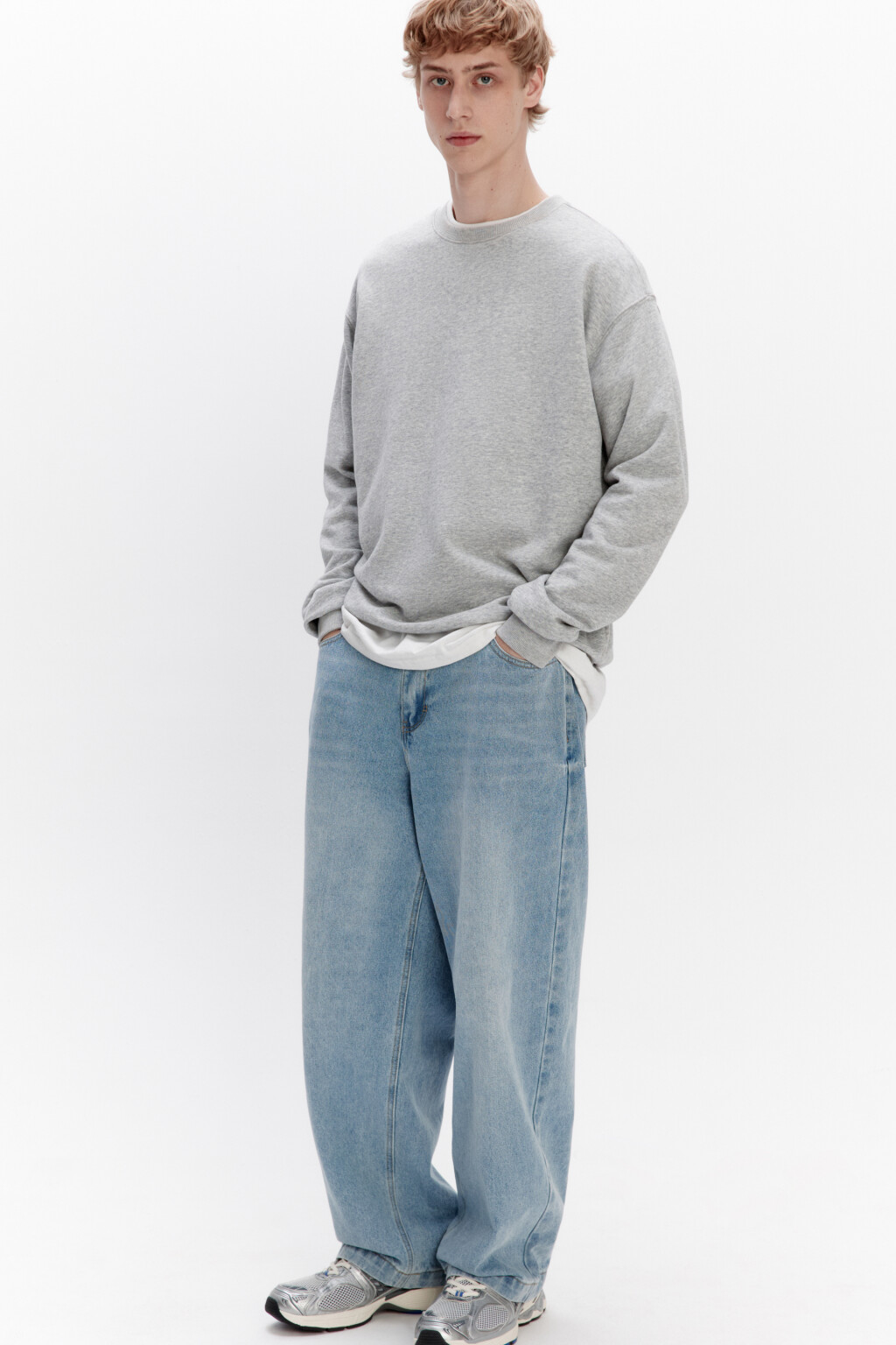 Джинсы широкие базовые со средней посадкой - цвет голубой - 2