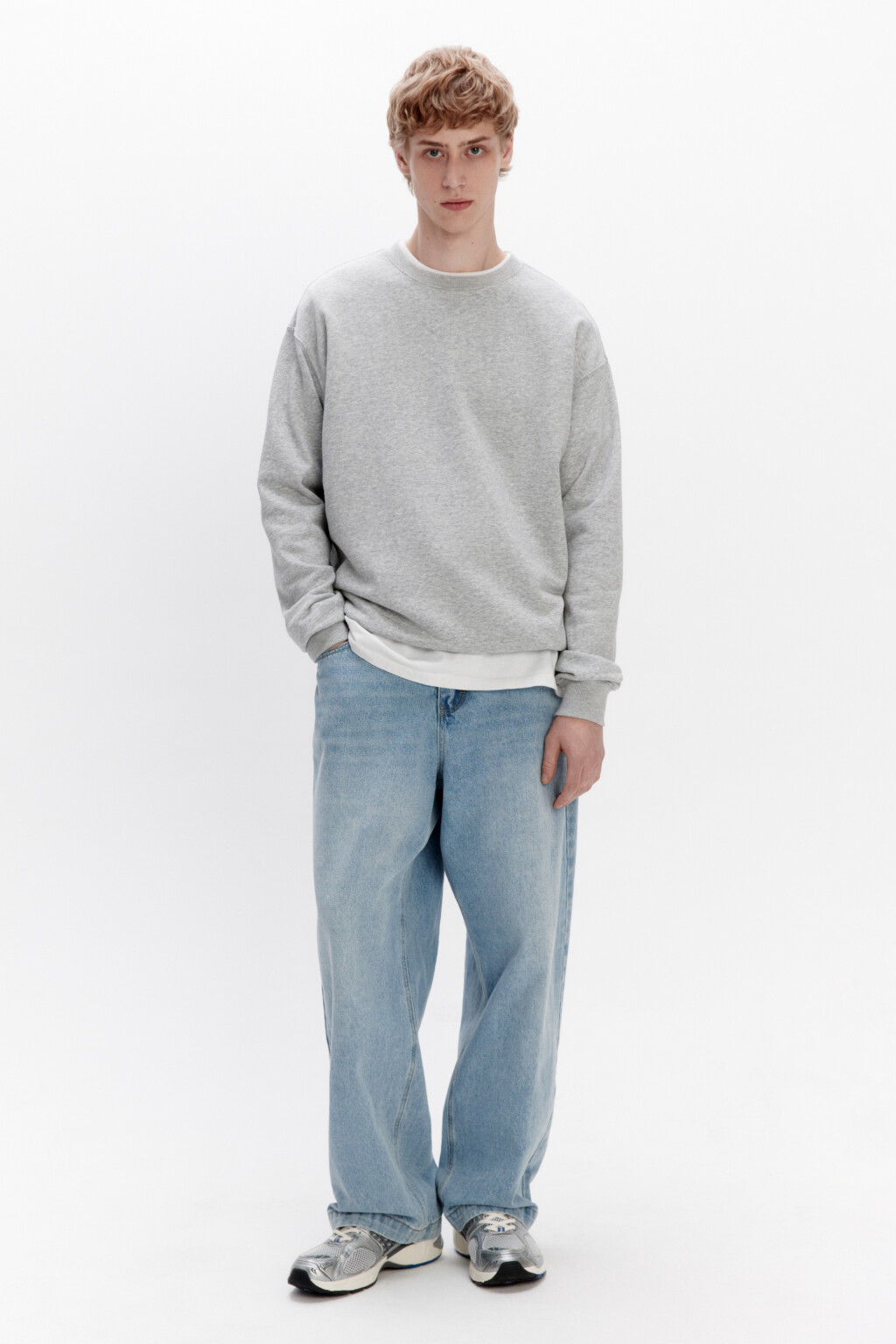 Джинсы широкие базовые со средней посадкой - цвет голубой - 3