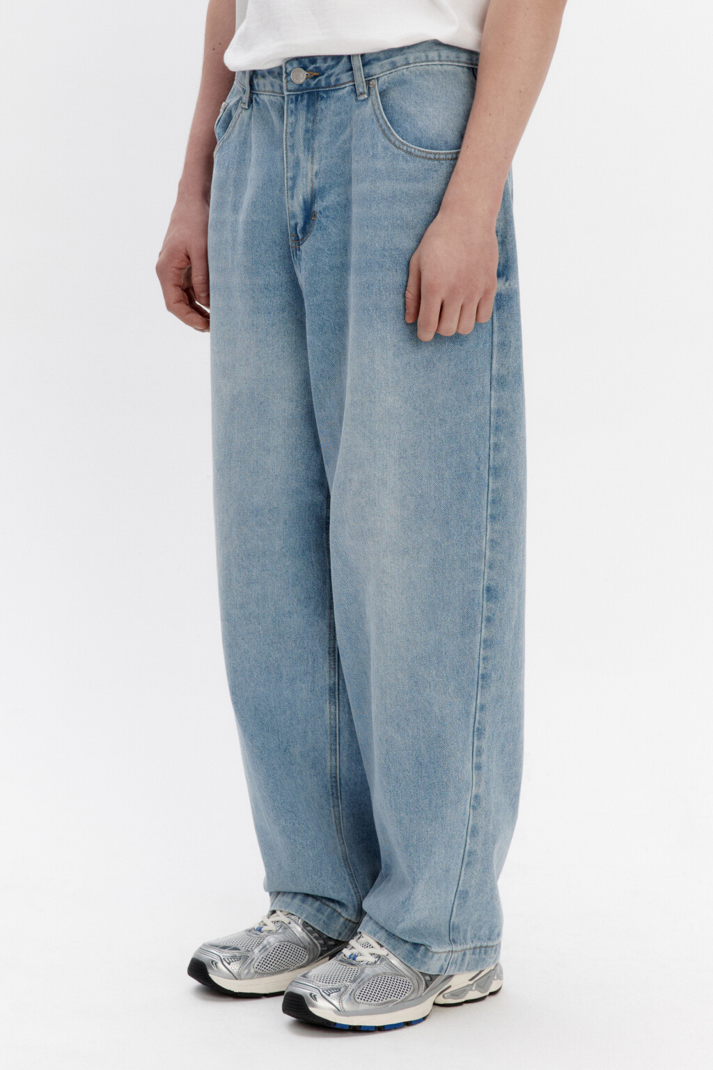 Джинсы широкие базовые со средней посадкой - цвет голубой - 4