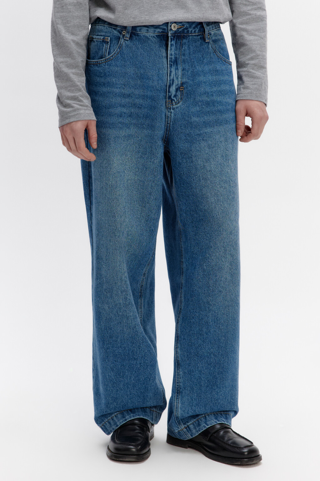 Джинсы широкие базовые со средней посадкой - цвет голубой - 2