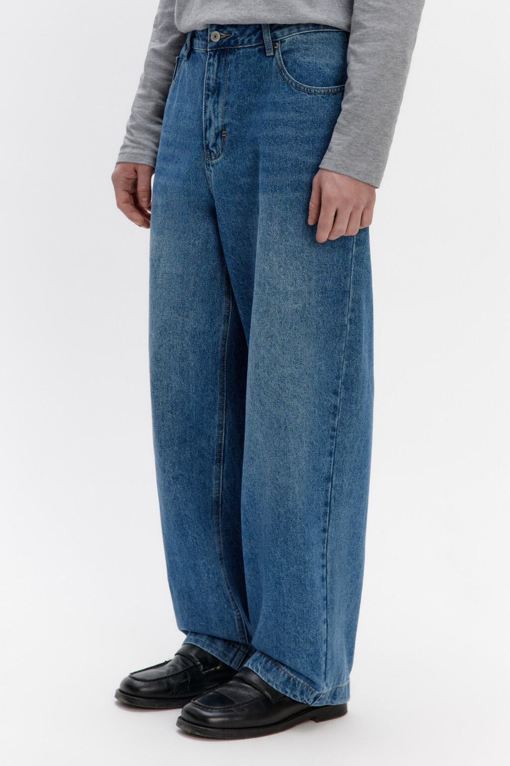 Джинсы широкие базовые со средней посадкой - цвет голубой - 3