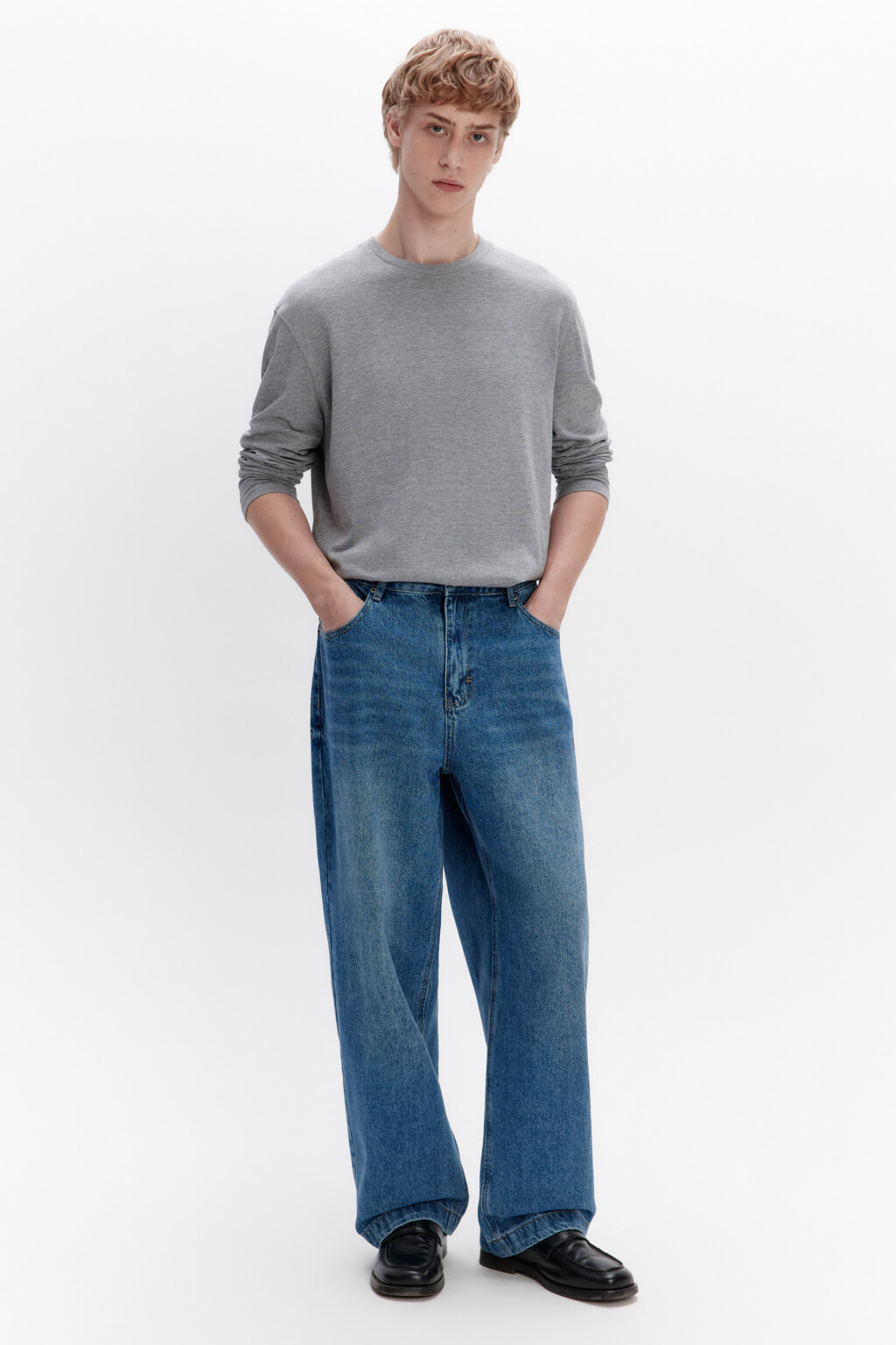 Джинсы широкие базовые со средней посадкой - цвет голубой - 5
