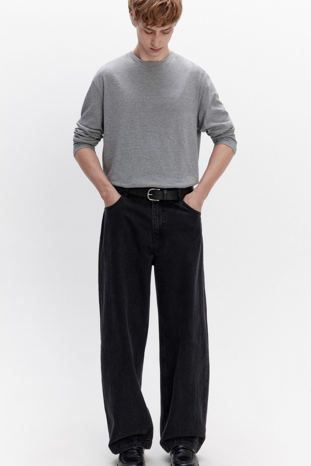 Джинсы широкие базовые со средней посадкой - цвет черный - 1