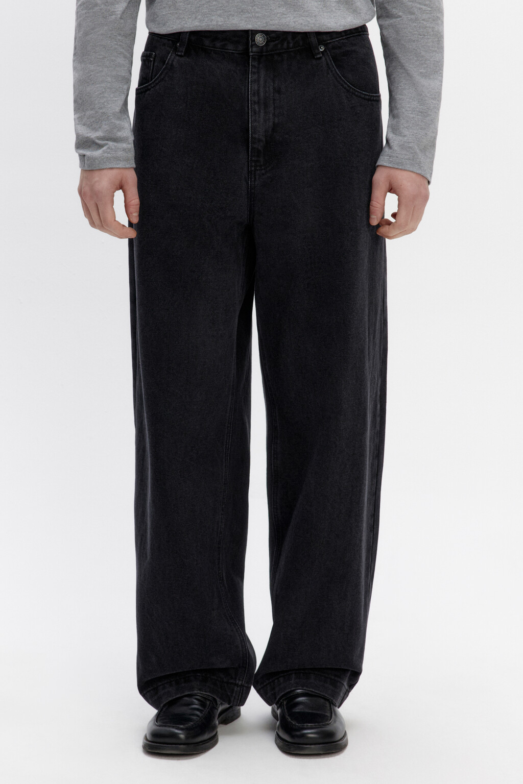 Джинсы широкие базовые со средней посадкой - цвет черный - 2