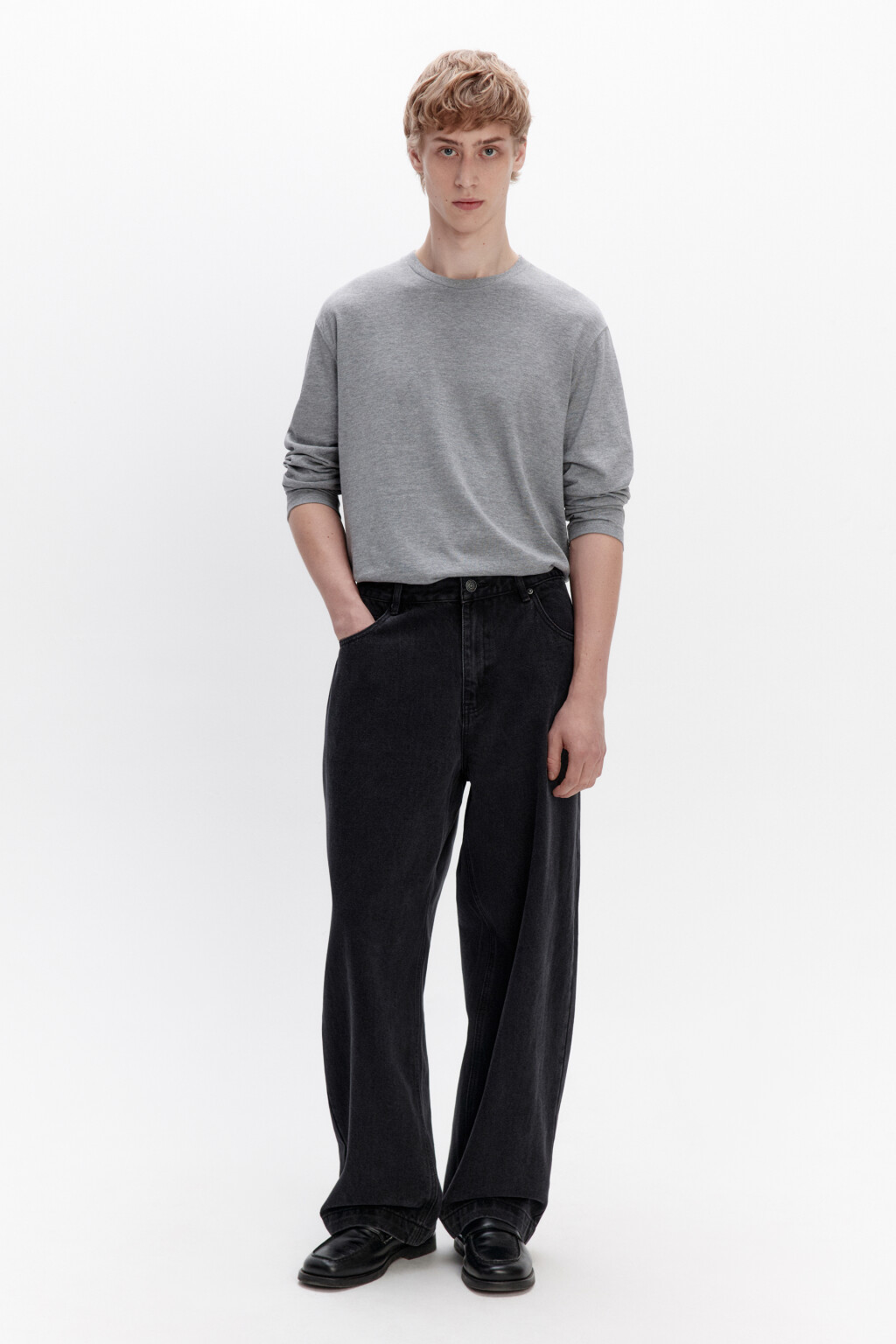Джинсы широкие базовые со средней посадкой - цвет черный - 5