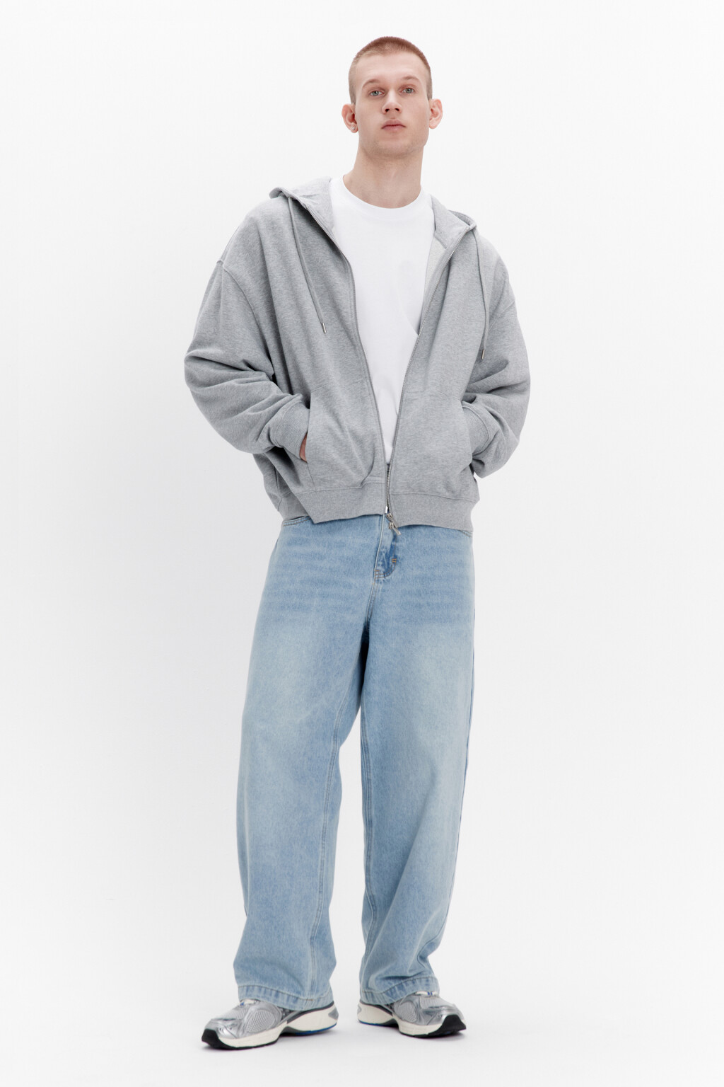 Джинсы широкие базовые со средней посадкой - цвет голубой - 1