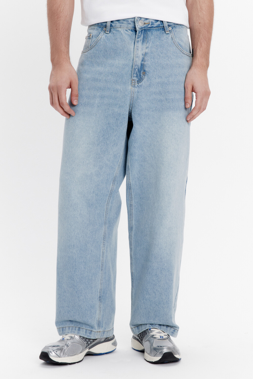 Джинсы широкие базовые со средней посадкой - цвет голубой - 2