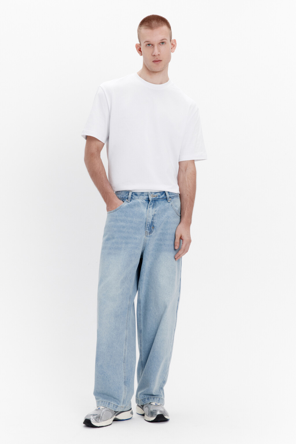 Джинсы широкие базовые со средней посадкой - цвет голубой - 4