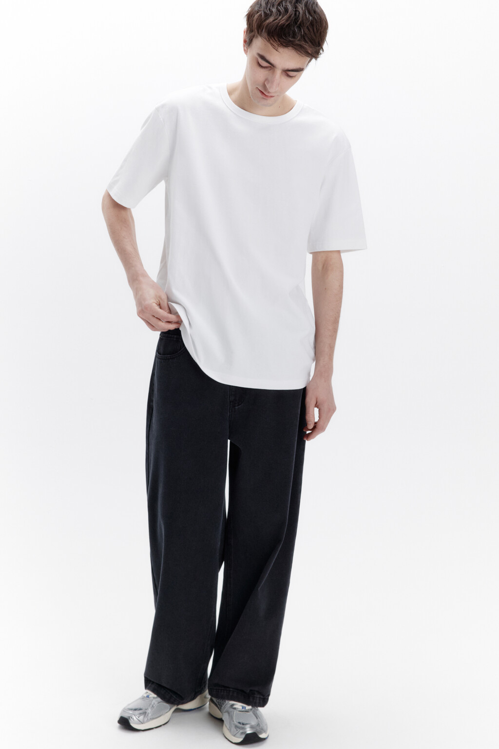 Джинсы широкие базовые со средней посадкой - цвет черный - 1