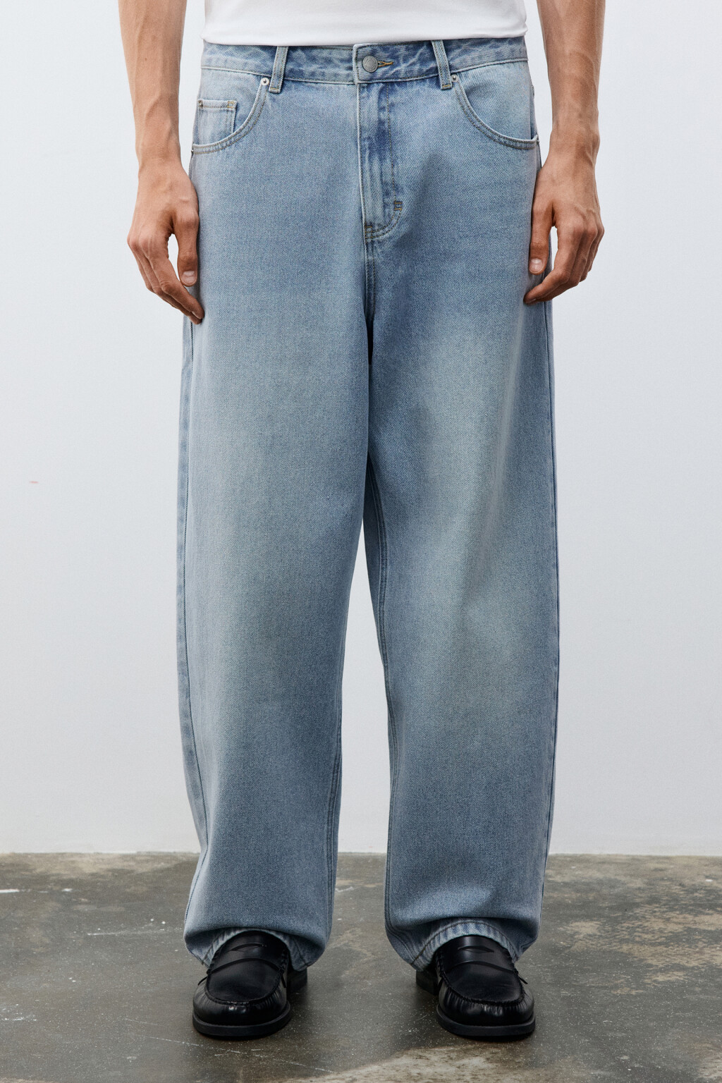 Джинсы wide leg широкие базовые - цвет голубой - 2
