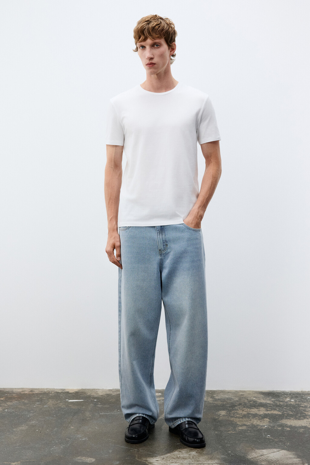 Джинсы wide leg широкие базовые - цвет голубой - 4