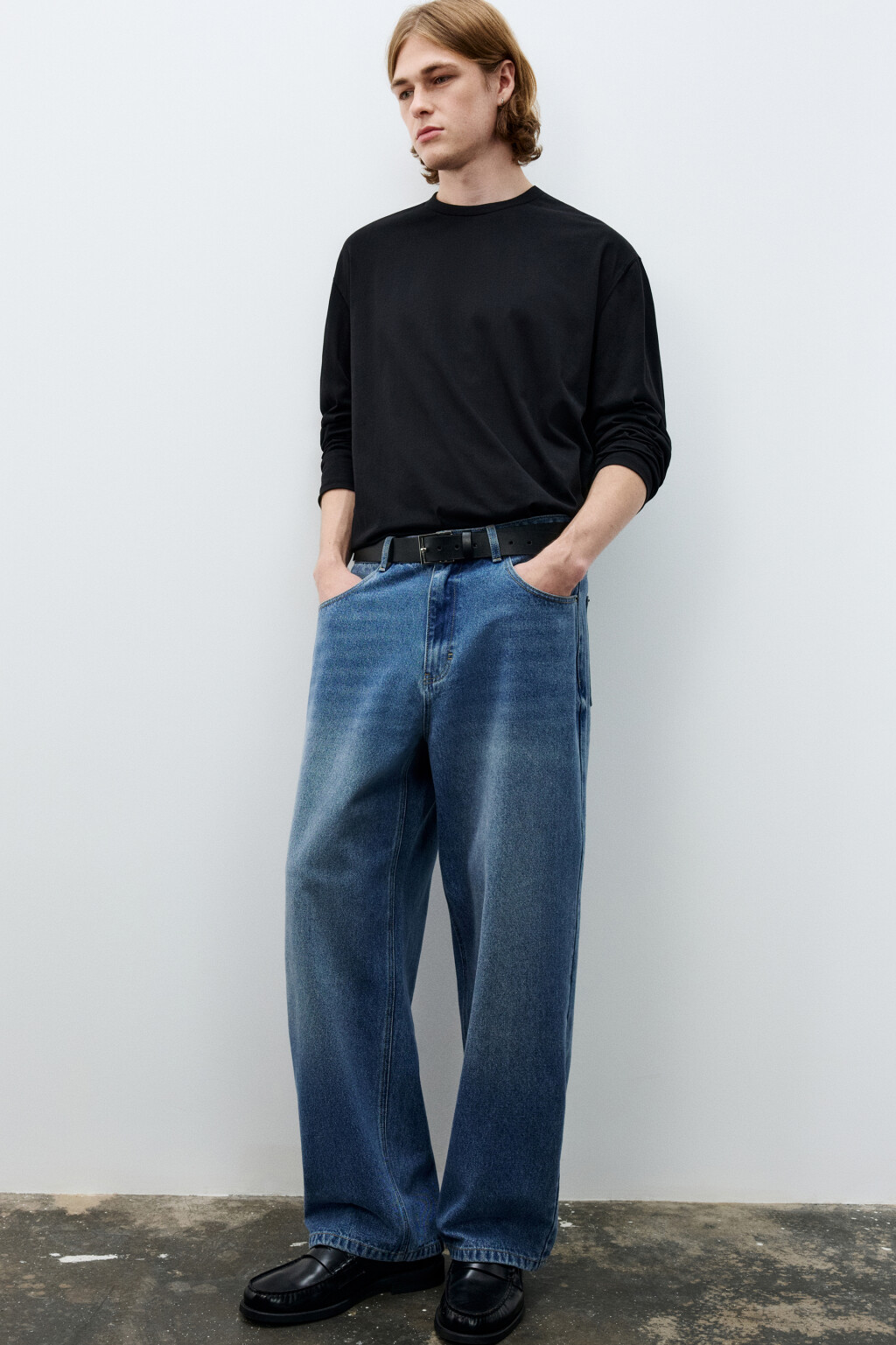 Джинсы wide leg широкие базовые - цвет голубой - 1