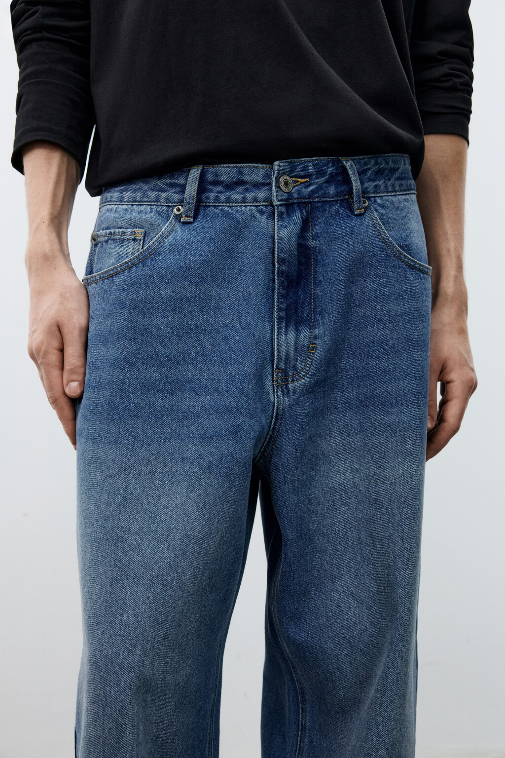 Джинсы wide leg широкие базовые - цвет голубой - 5