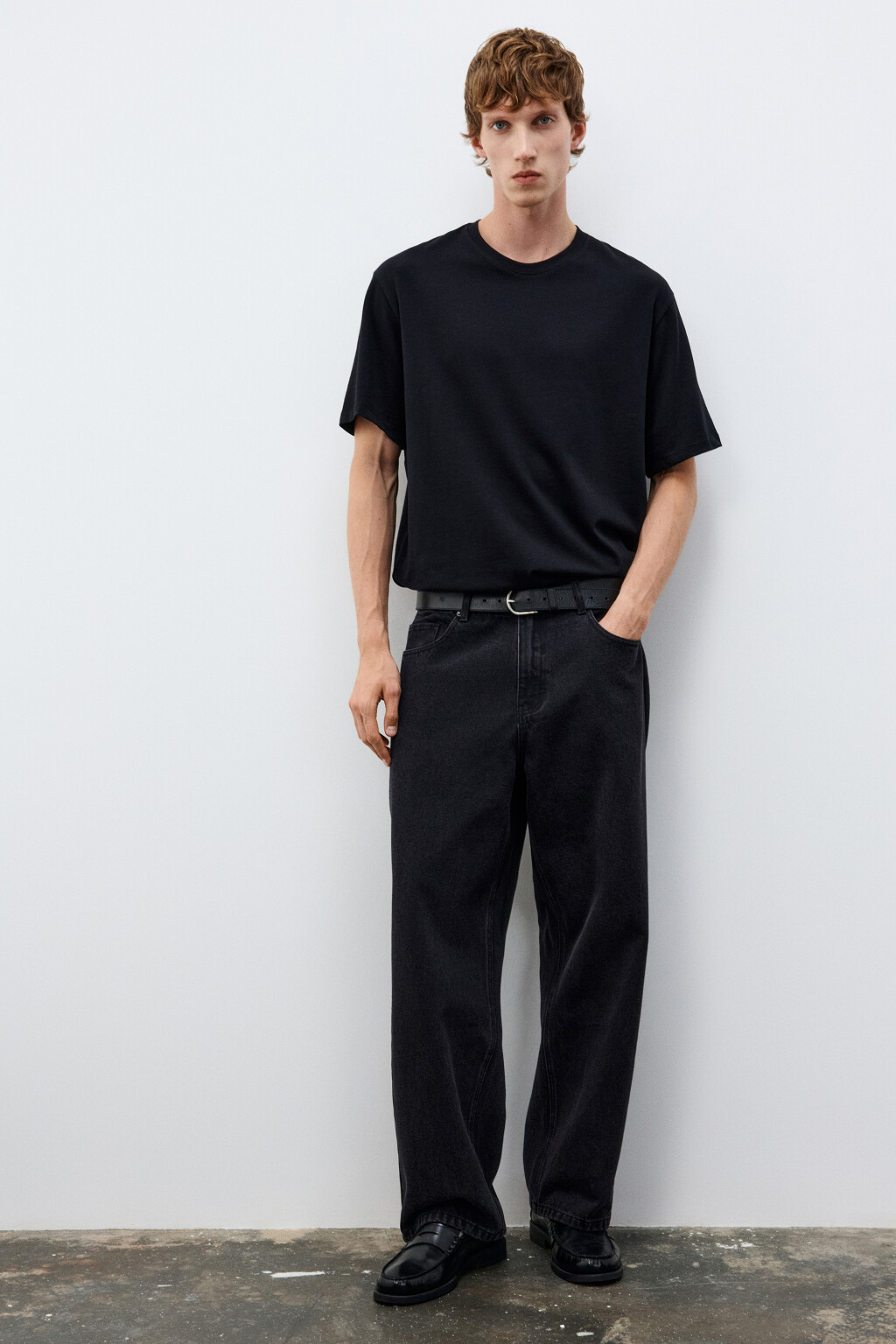 Джинсы wide leg широкие базовые - цвет черный - 1