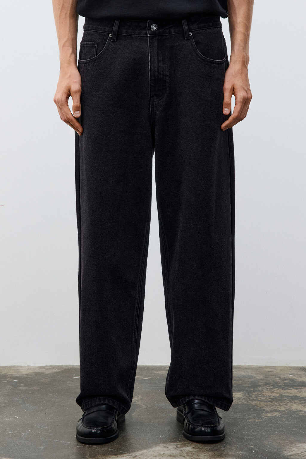 Джинсы wide leg широкие базовые - цвет черный - 2