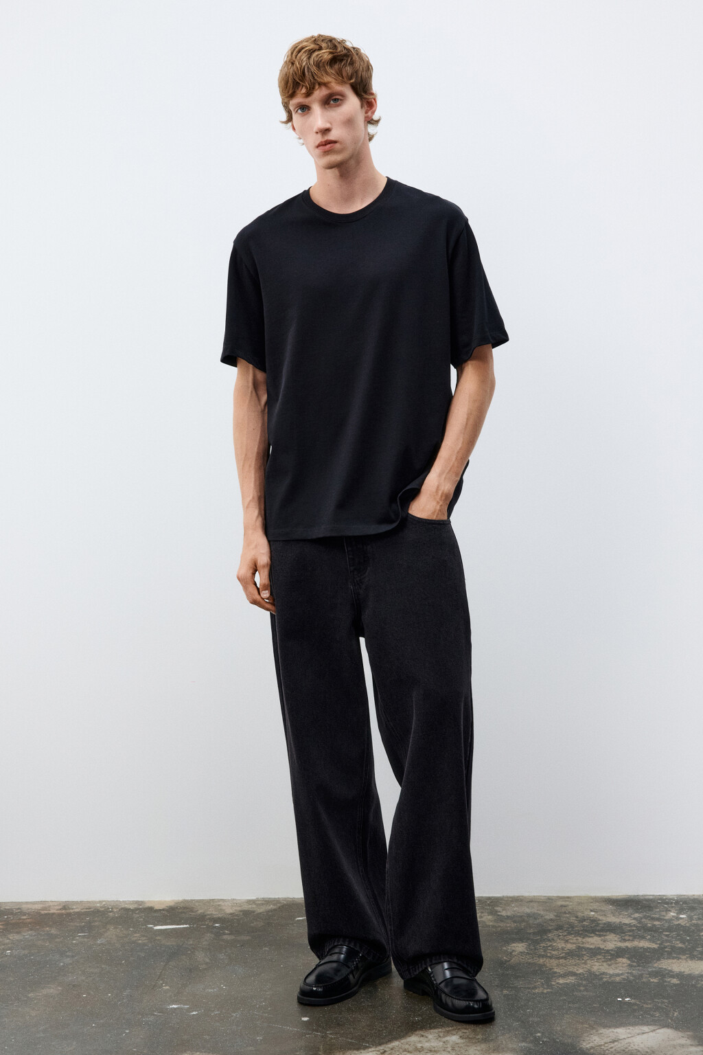 Джинсы wide leg широкие базовые - цвет черный - 4