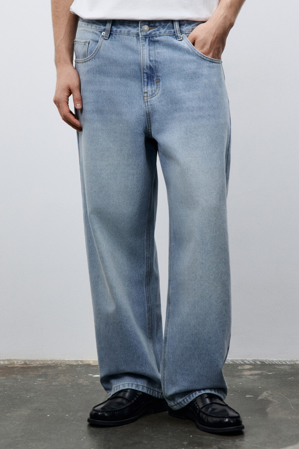 Джинсы wide leg широкие базовые - цвет голубой - 4