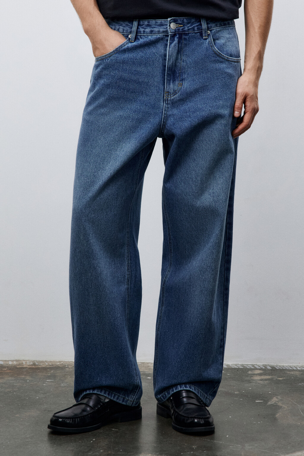 Джинсы wide leg широкие базовые - цвет голубой - 2