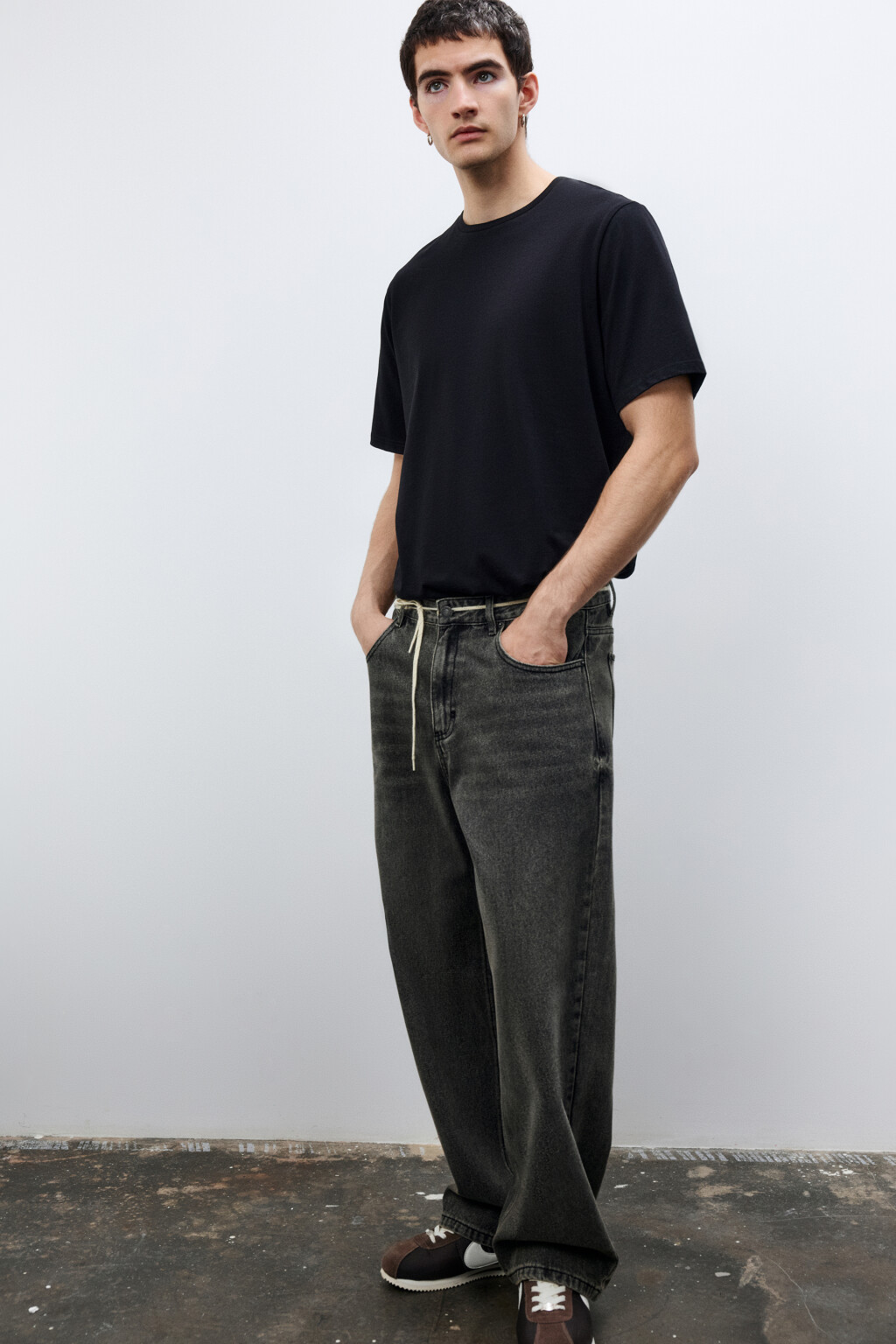 Джинсы wide leg широкие базовые - цвет серый - 1