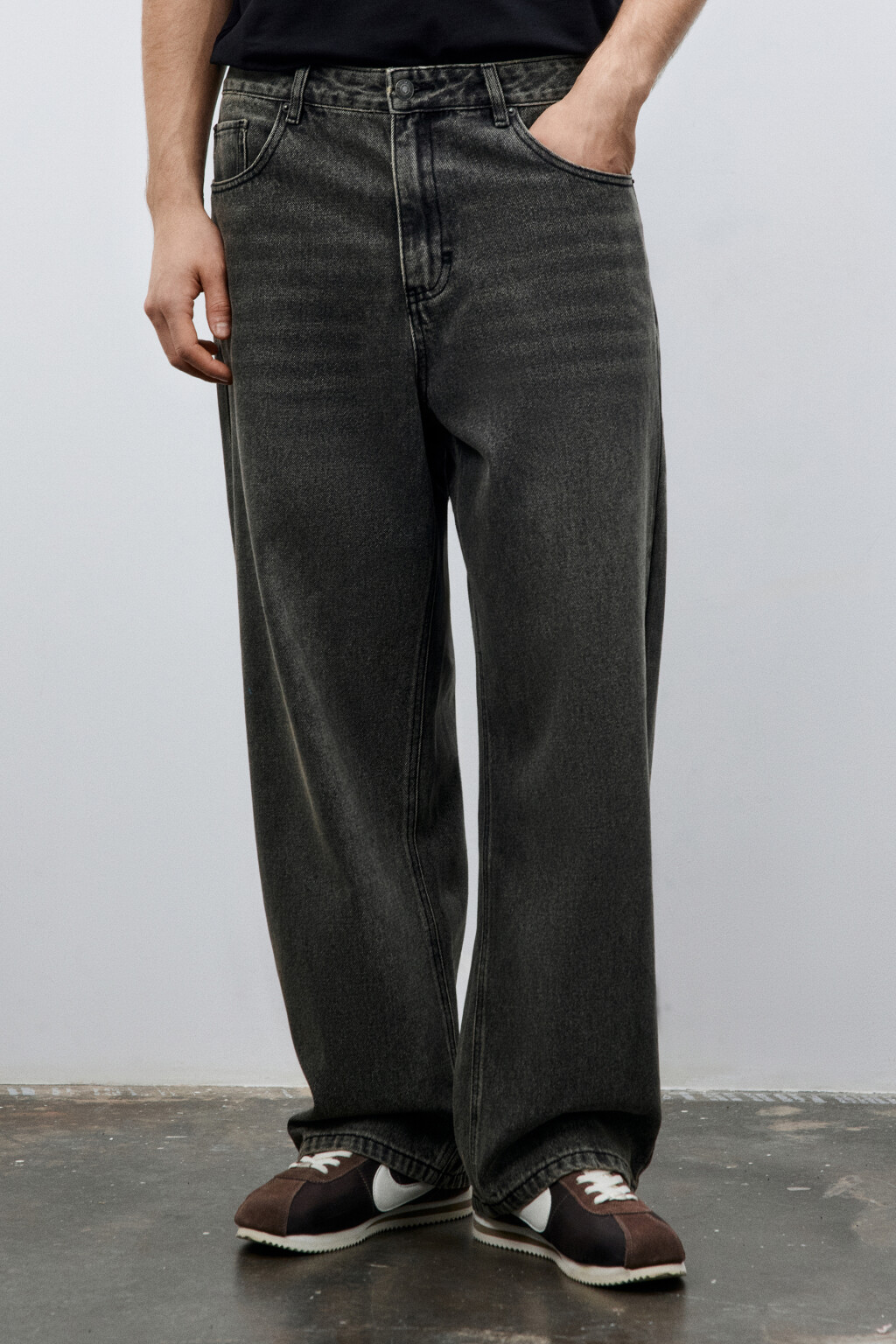 Джинсы wide leg широкие базовые - цвет серый - 2