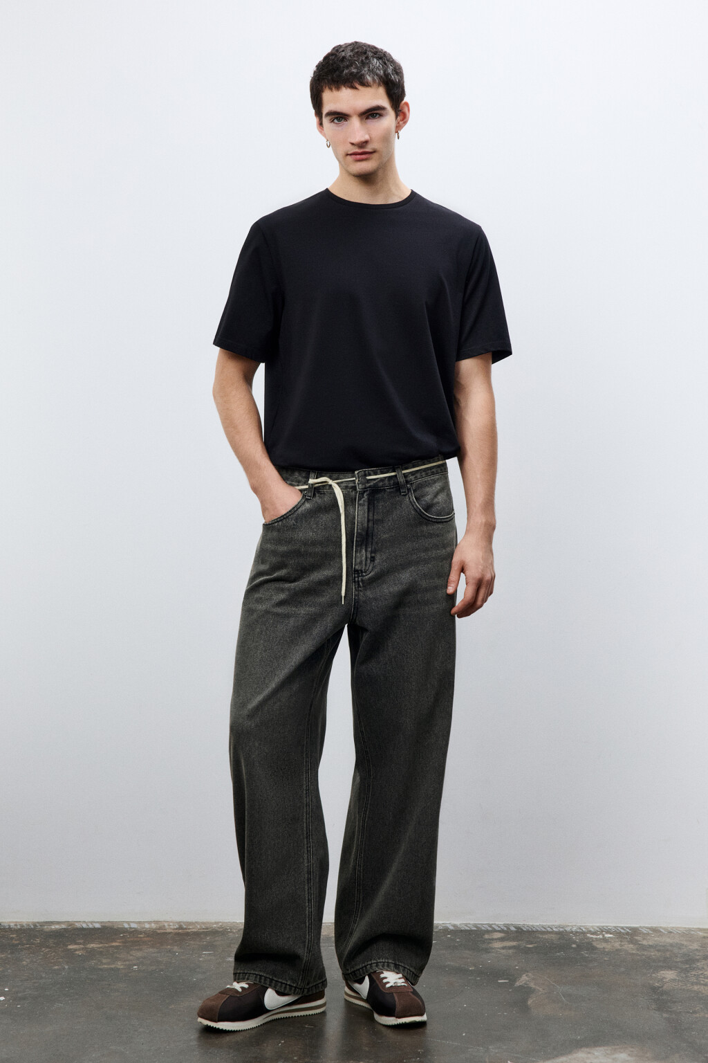 Джинсы wide leg широкие базовые - цвет серый - 4