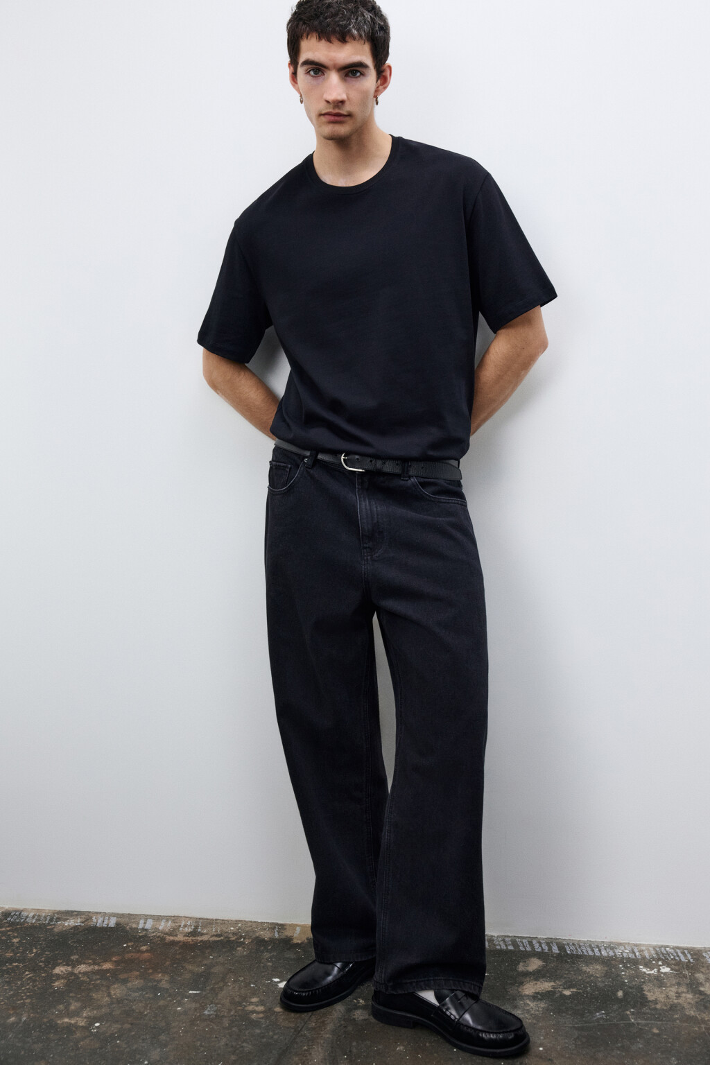 Джинсы wide leg широкие базовые - цвет черный - 1