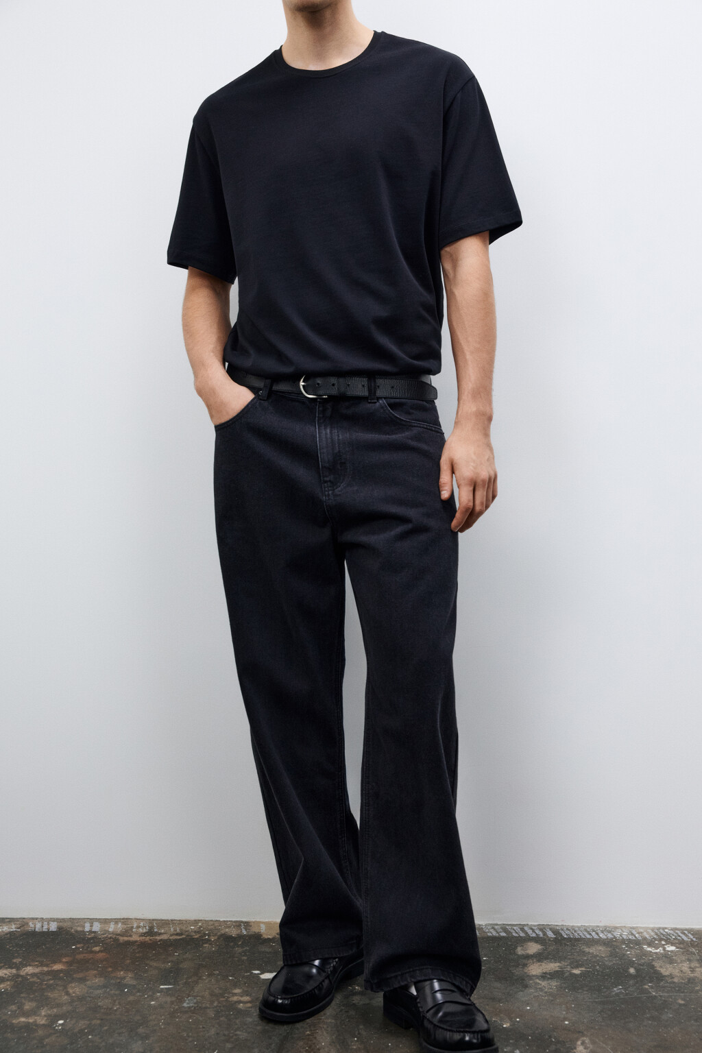 Джинсы wide leg широкие базовые - цвет черный - 2