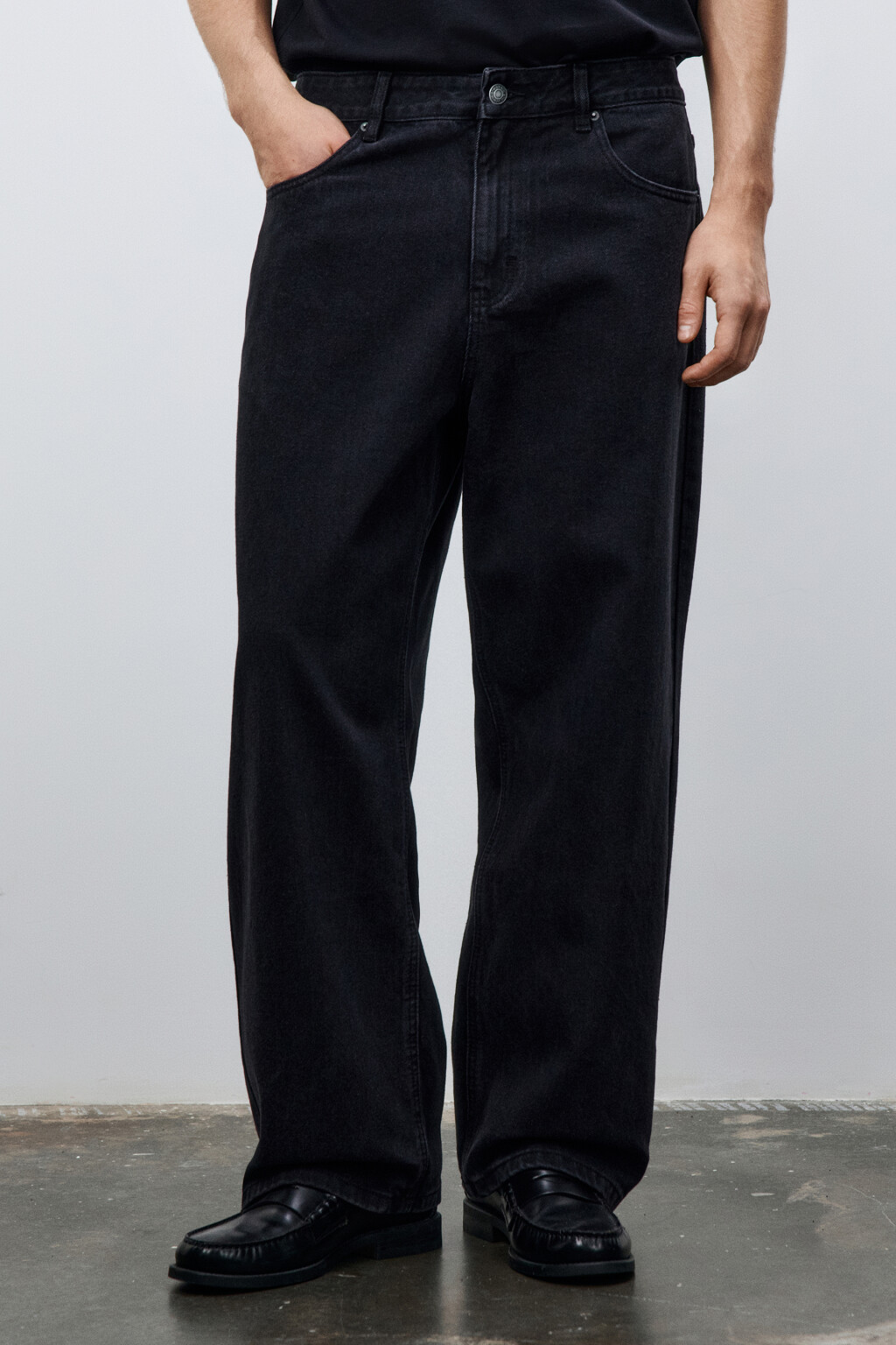 Джинсы wide leg широкие базовые - цвет черный - 3