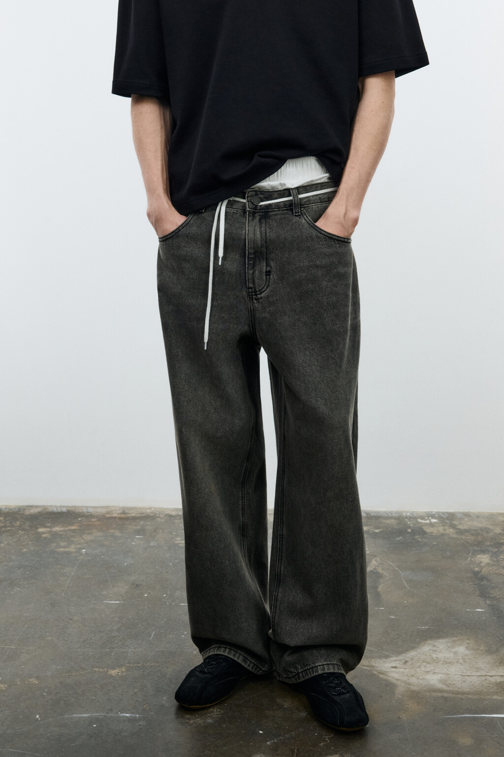 Джинсы wide leg широкие базовые - цвет серый - 1