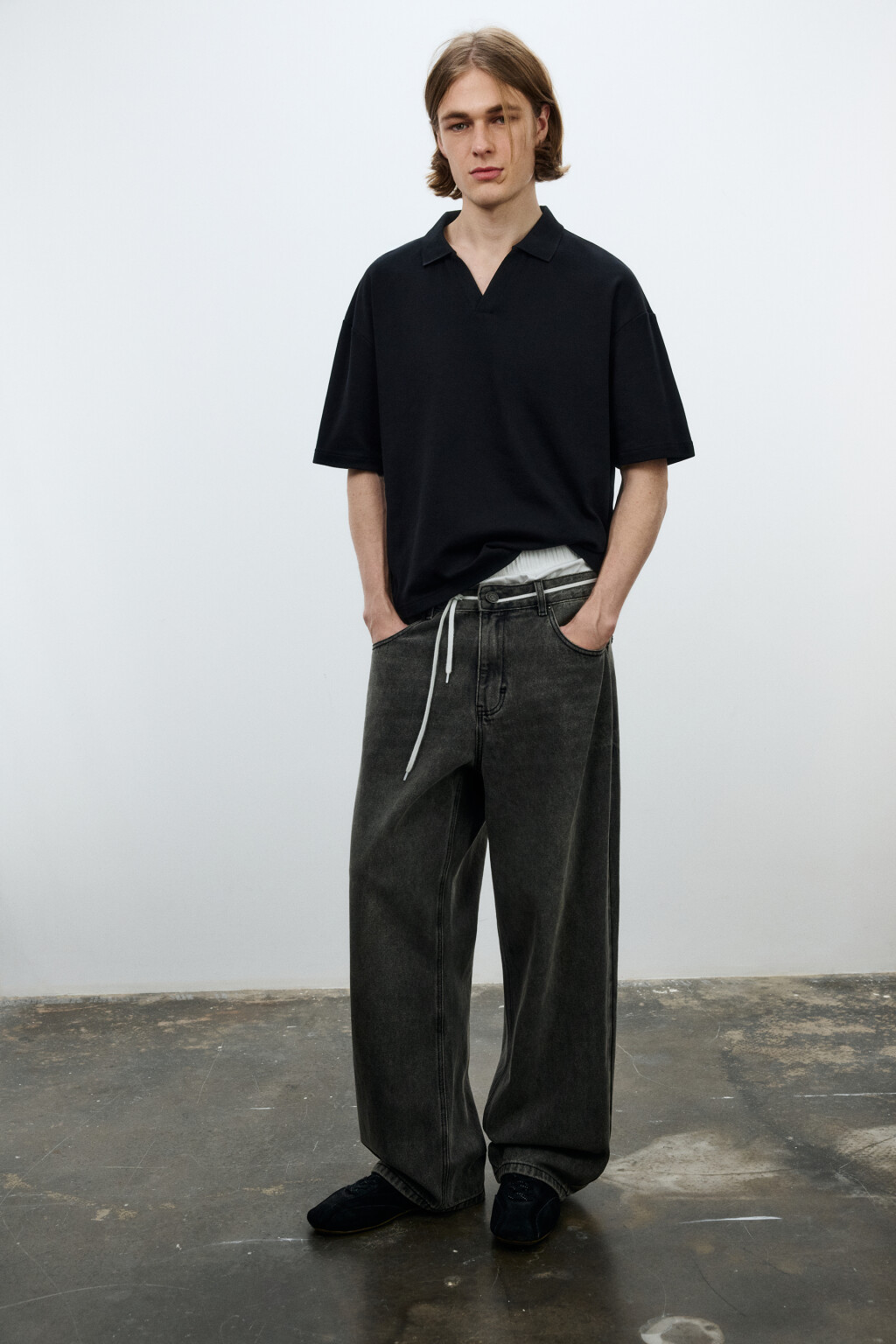 Джинсы wide leg широкие базовые - цвет серый - 2