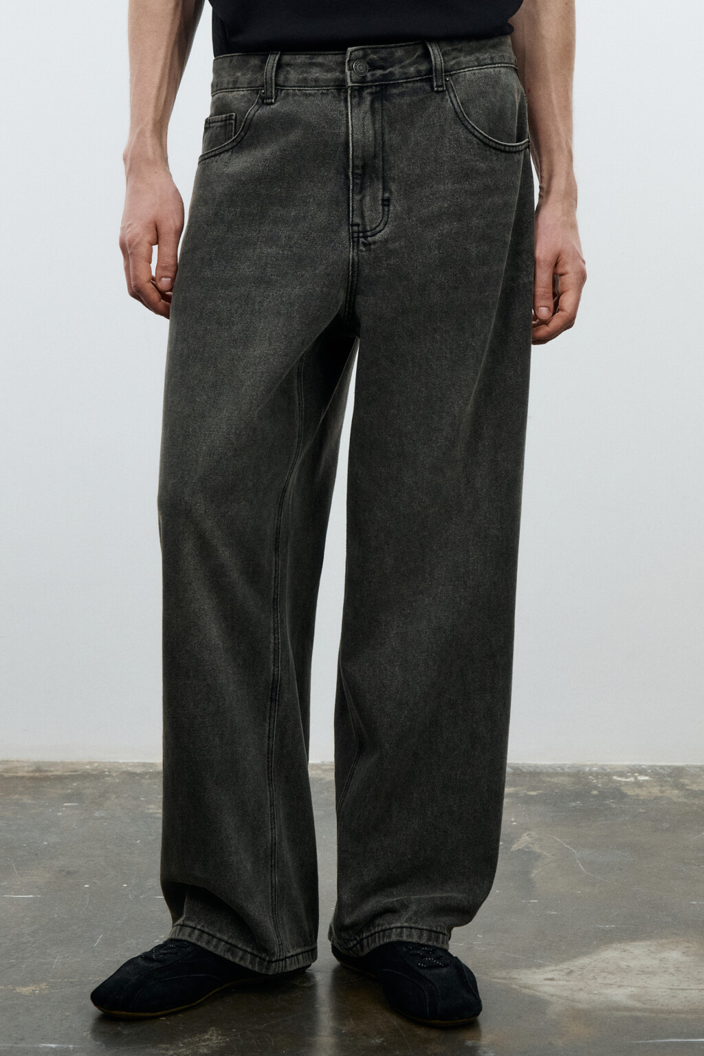 Джинсы wide leg широкие базовые - цвет серый - 3