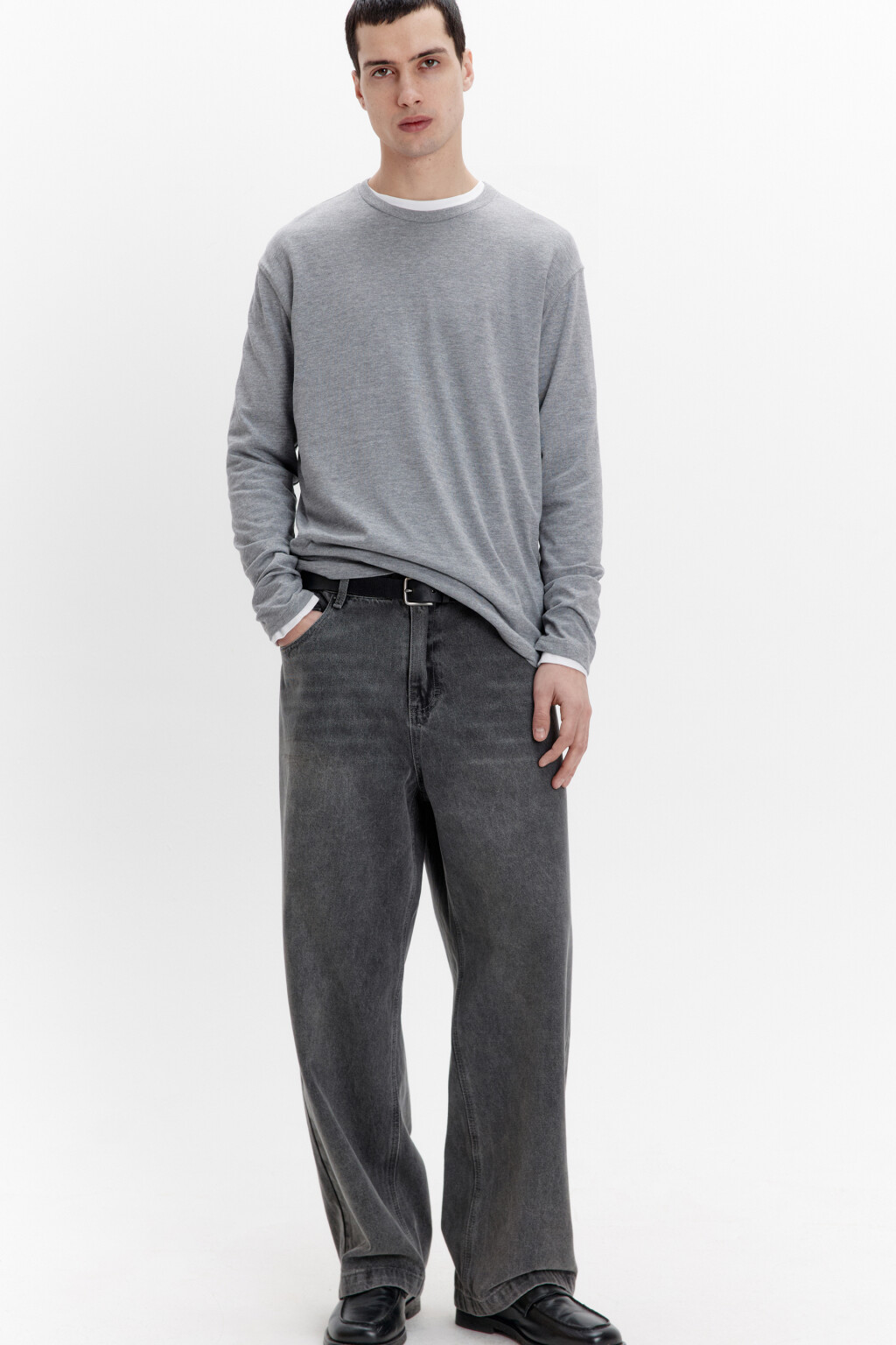 Джинсы широкие базовые со средней посадкой - цвет серый - 1