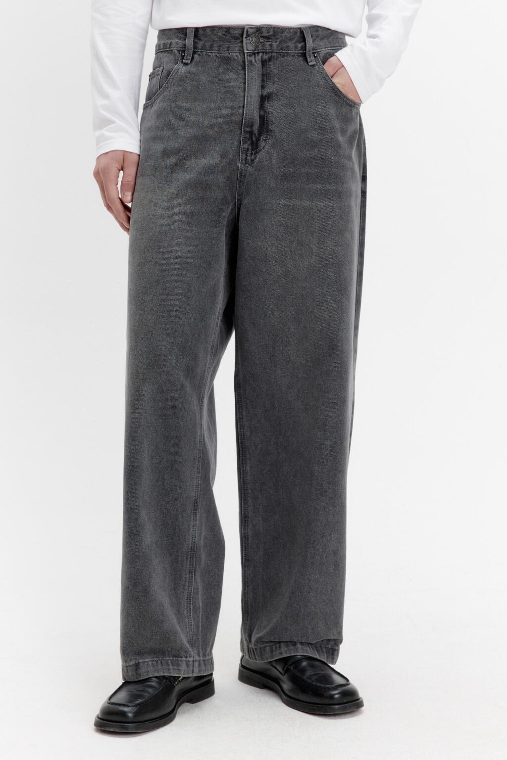 Джинсы широкие базовые со средней посадкой - цвет серый - 2