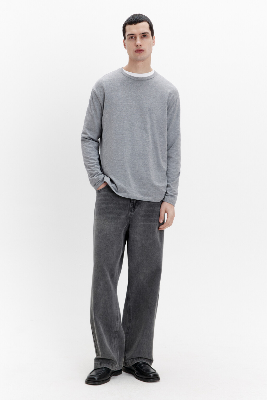 Джинсы широкие базовые со средней посадкой - цвет серый - 4