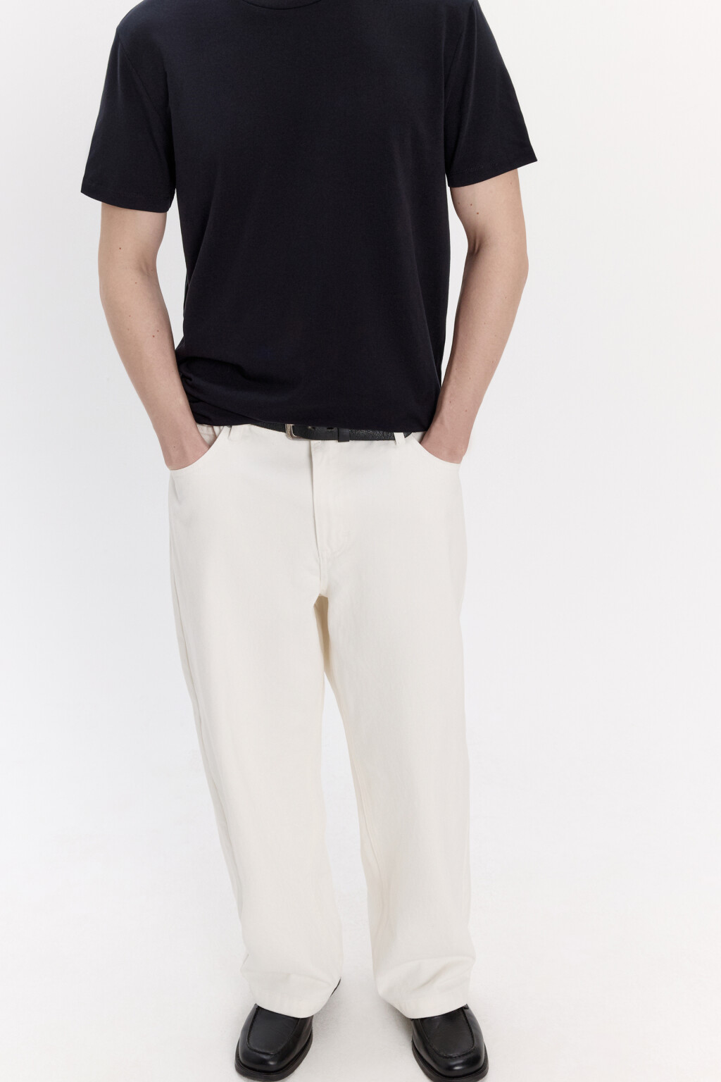 Джинсы широкие базовые со средней посадкой - цвет белый - 1